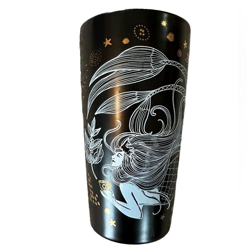 Starbucks Mermaid Siren Ceramic Tumbler Travel Mug Black/Gold w/ Lid 12 oz 2019
